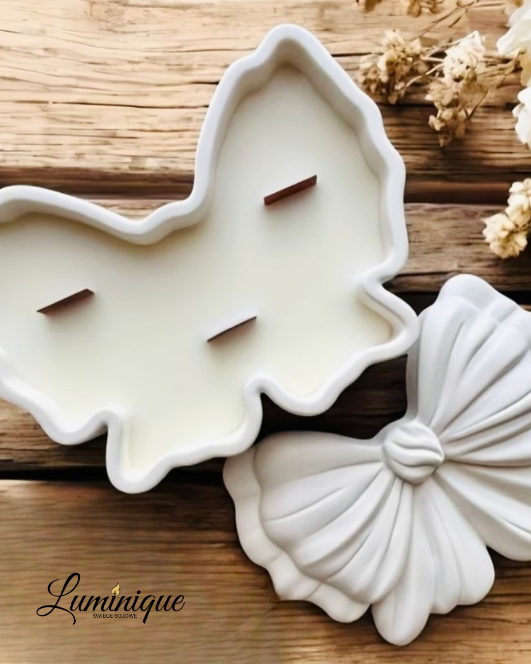 Świeca sojowa handmade Lawenda – naczynie gipsowe kokarda