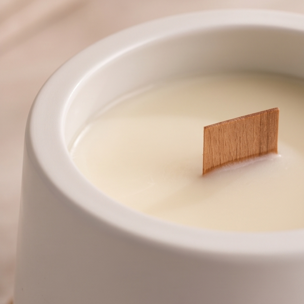 Świeca sojowa w gipsowej formie w kształcie minimalistycznego naczynia z pokrywką - Burza Pustyni | Handmade
