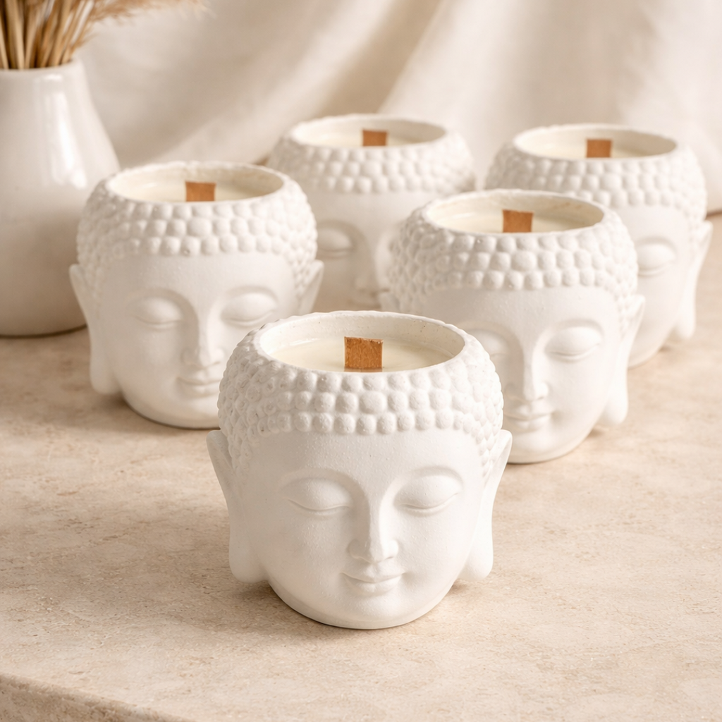 Świeca sojowa handmade, naturalna świeca w formie gipsowej - Boho Reserve - Budda