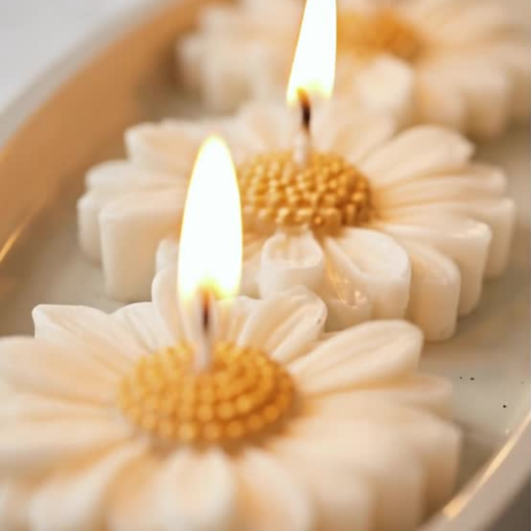 Świeca sojowa handmade w gipsie polimerowym – stokrotki | zapach bergamotki i magnolii | wiosenna świeca 400 g