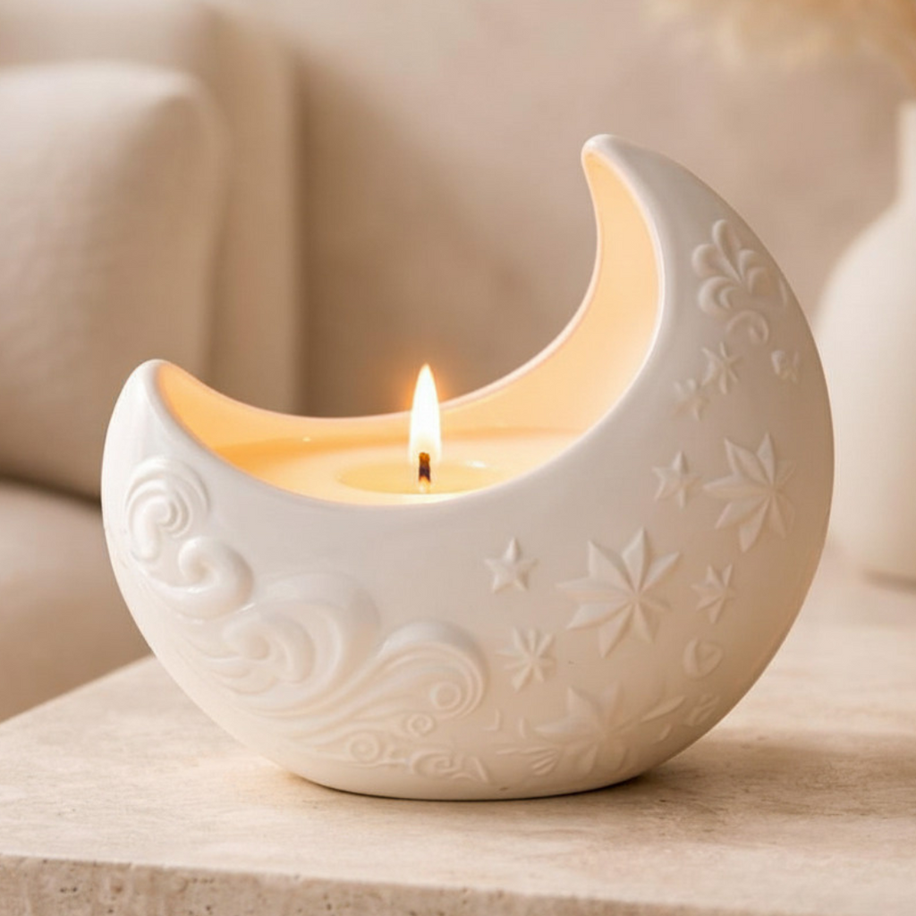Świeca sojowa handmade Luna – zapach 1001 nocy | dekoracyjna świeca gipsowa