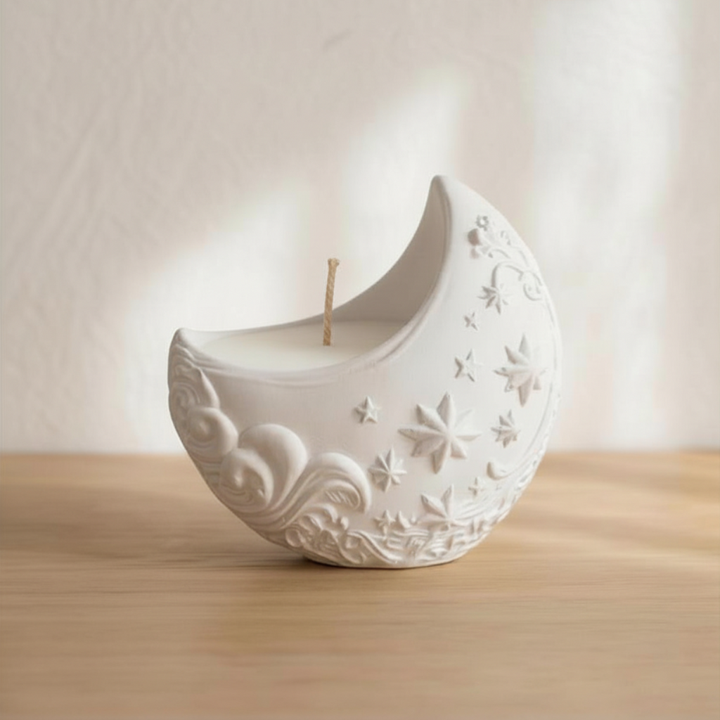 Świeca sojowa handmade Luna – zapach 1001 nocy | dekoracyjna świeca gipsowa