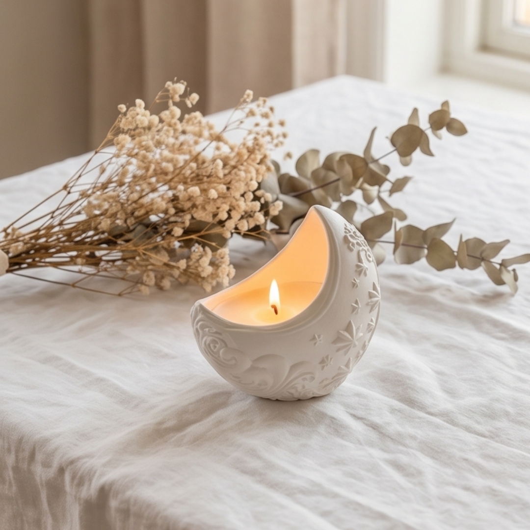 Świeca sojowa handmade Luna – zapach 1001 nocy | dekoracyjna świeca gipsowa