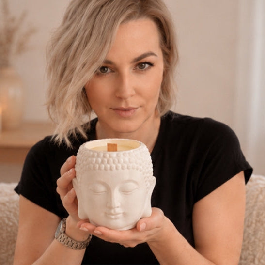 Świeca sojowa handmade, naturalna świeca w formie gipsowej - Boho Reserve - Budda