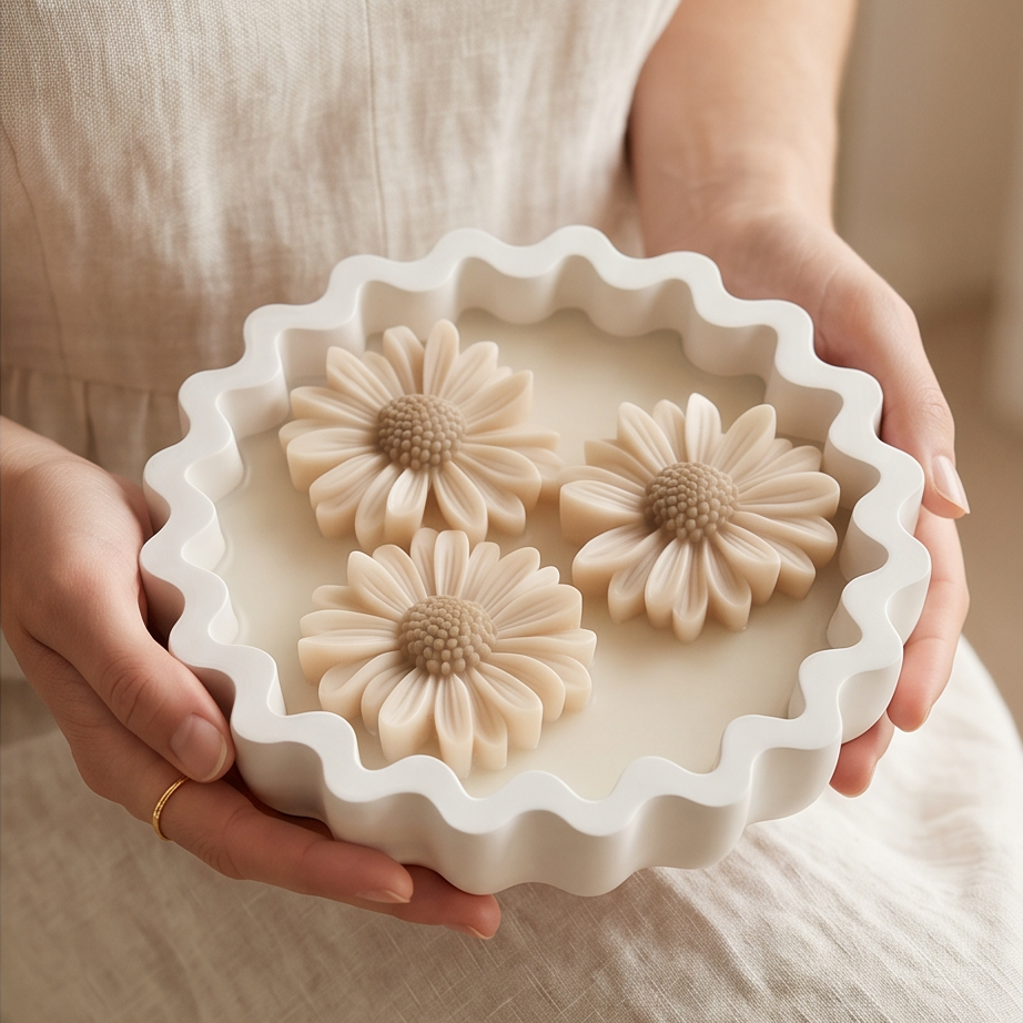 Świeca sojowa handmade Stokrotki – zapach kwiatów i trawy cytrynowej