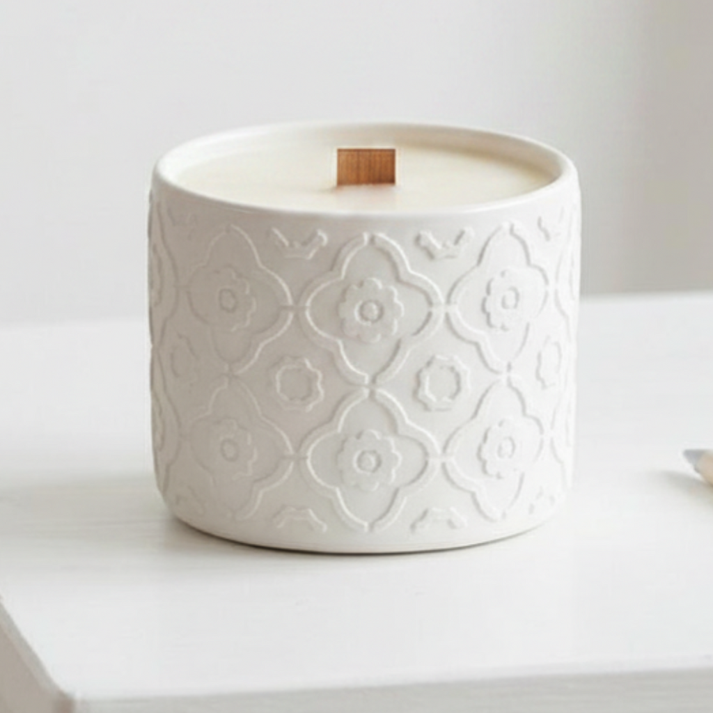 Świeca sojowa w gipsowej formie w kształcie minimalistycznego naczynia ze stylowym wzorem - Savage | Handmade