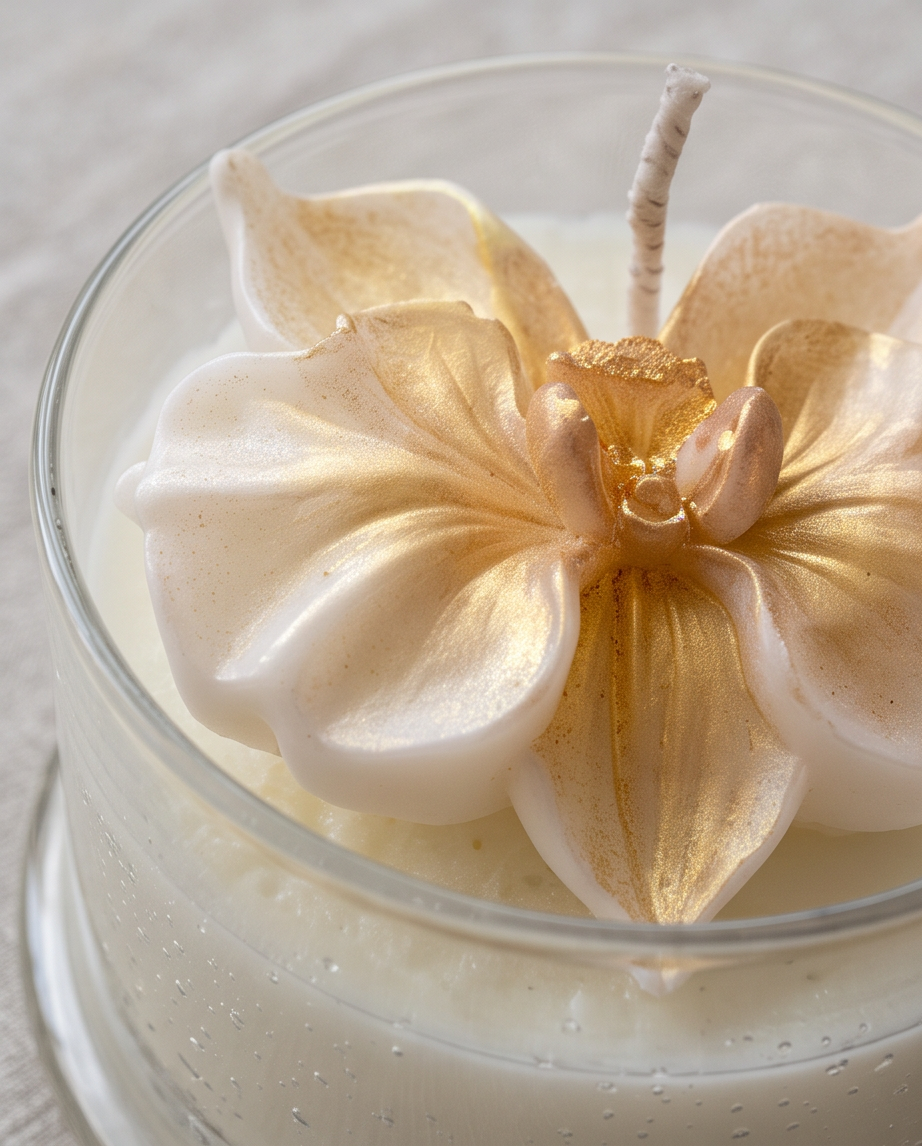 Orchidée - świeca sojowa w szklanym cylindrze ze szklaną pokrywką.