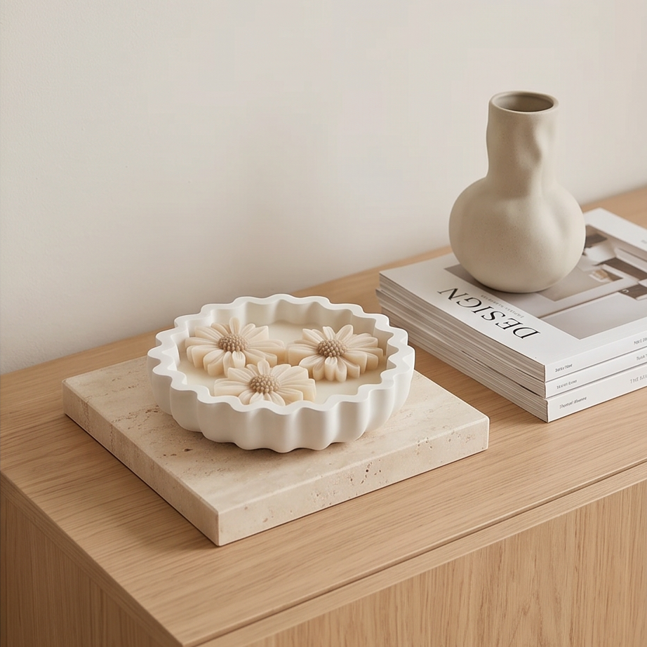 Świeca sojowa handmade Stokrotki – zapach kwiatów i trawy cytrynowej